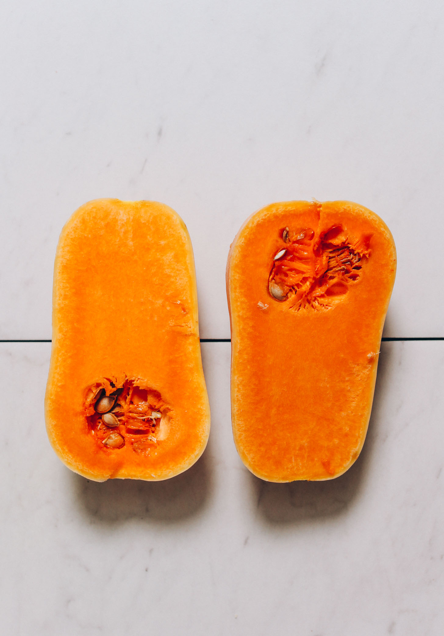 Butternut squash cut in half