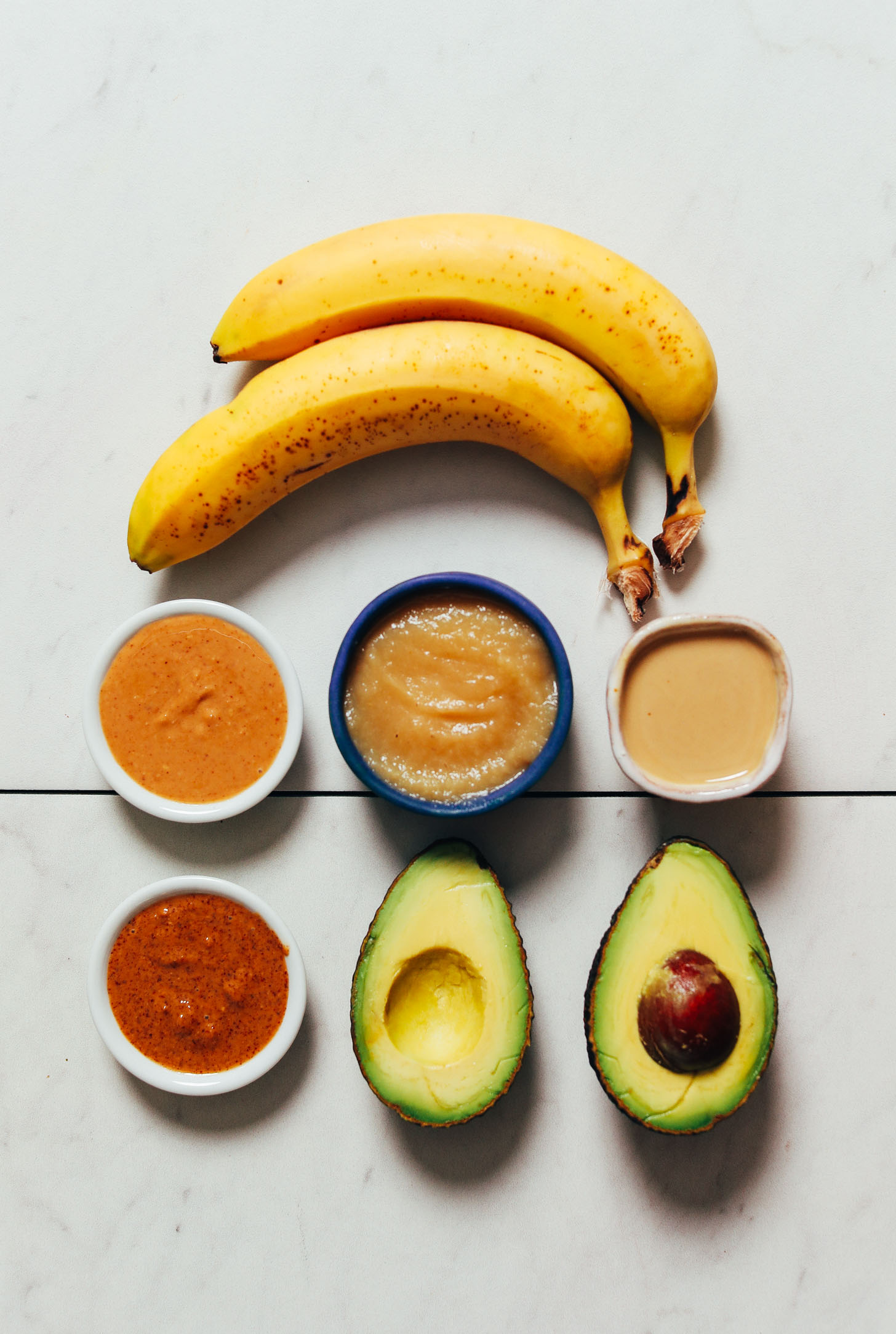Banana, nut butter, applesauce, avocado, and tahini for oil-free baking