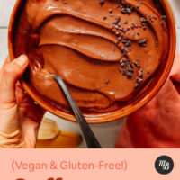 Bowl of Coffee Chocolate Banana Ice Cream topped with cacao nibs