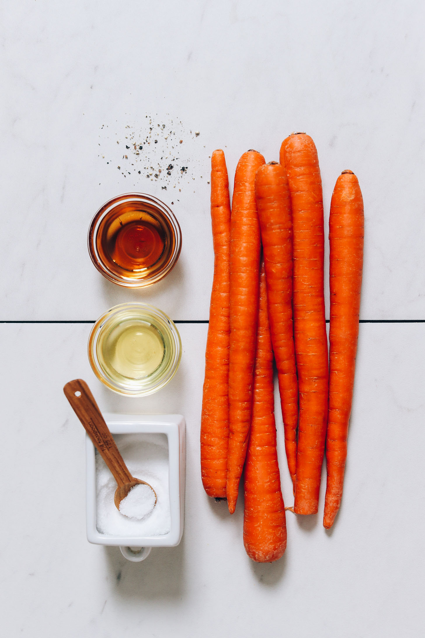 Carrots, avocado oil, maple syrup, salt, and pepper