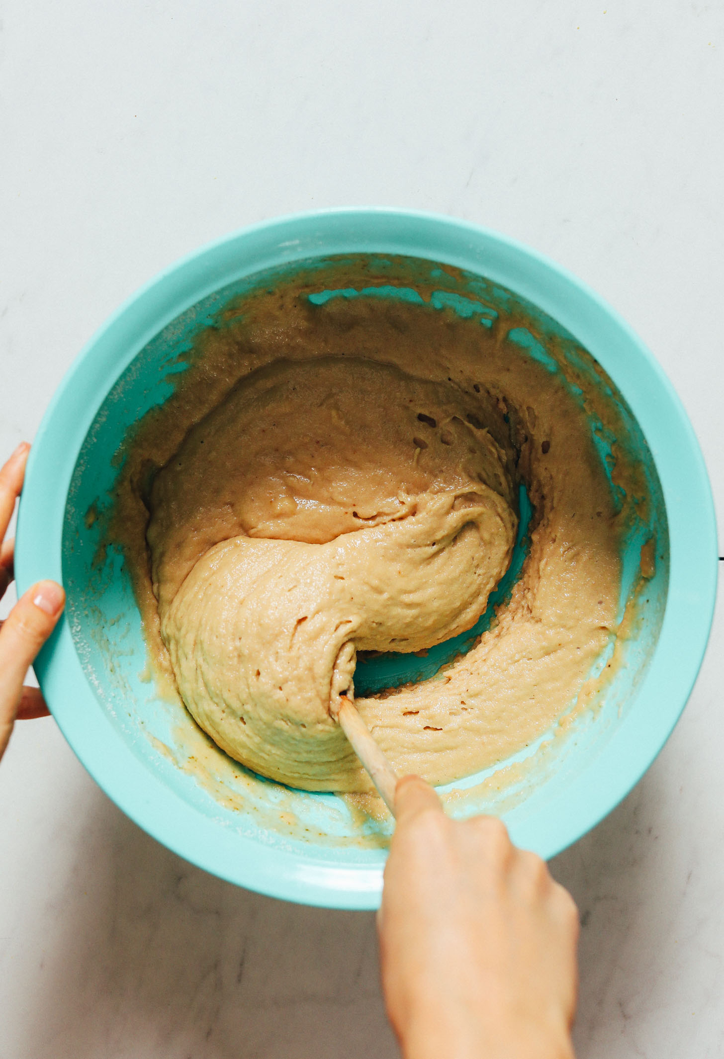Bowl of vegan coffee cake batter