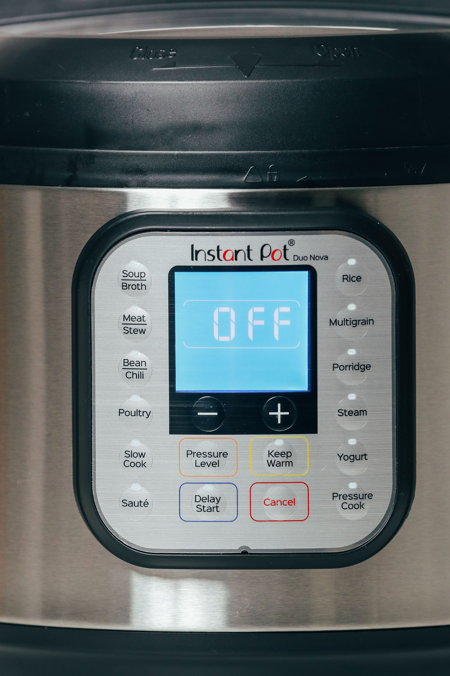 Front view of the Instant Pot Duo Nova display panel