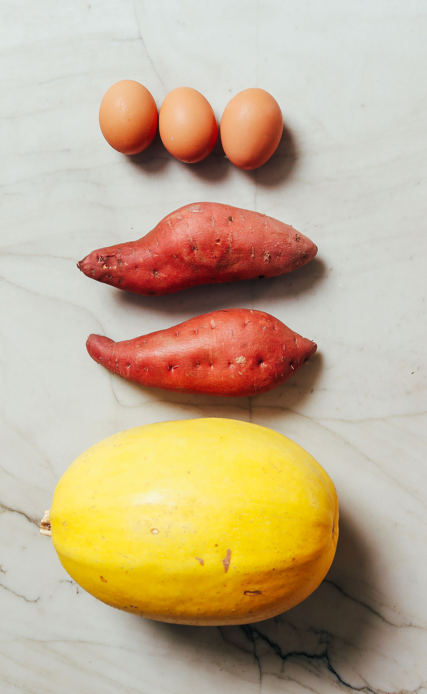Eggs, sweet potatoes, and squash for cooking in the Instant Pot