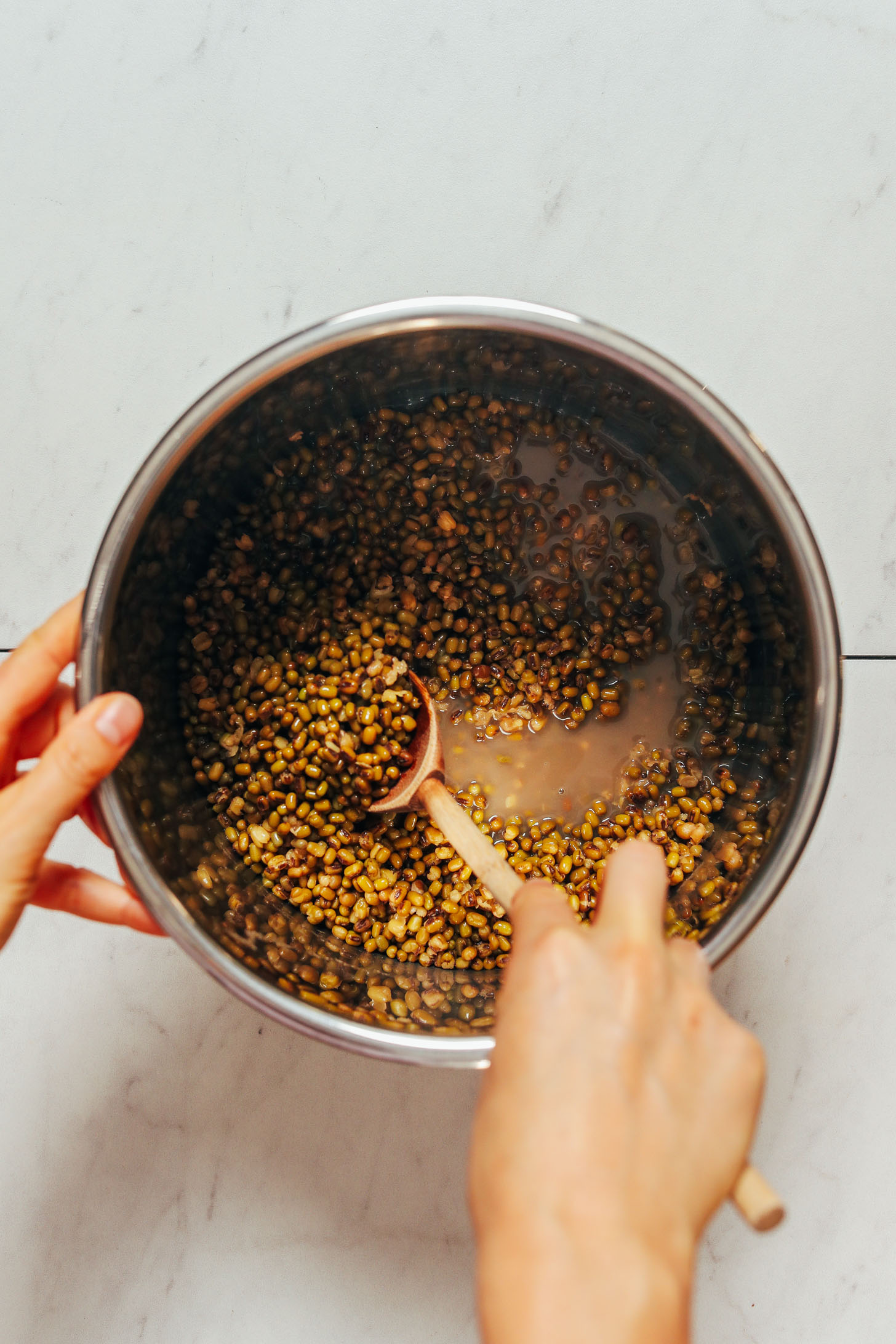 Instant Pot with perfectly cooked green mung beans