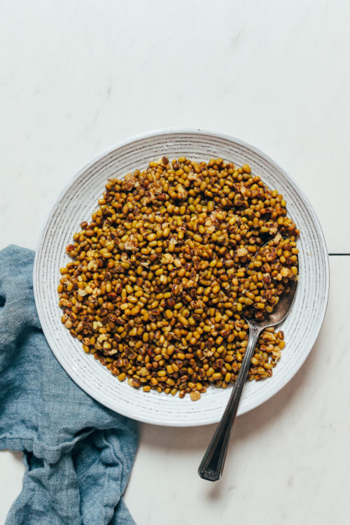 Bowl of Instant Pot green mung beans