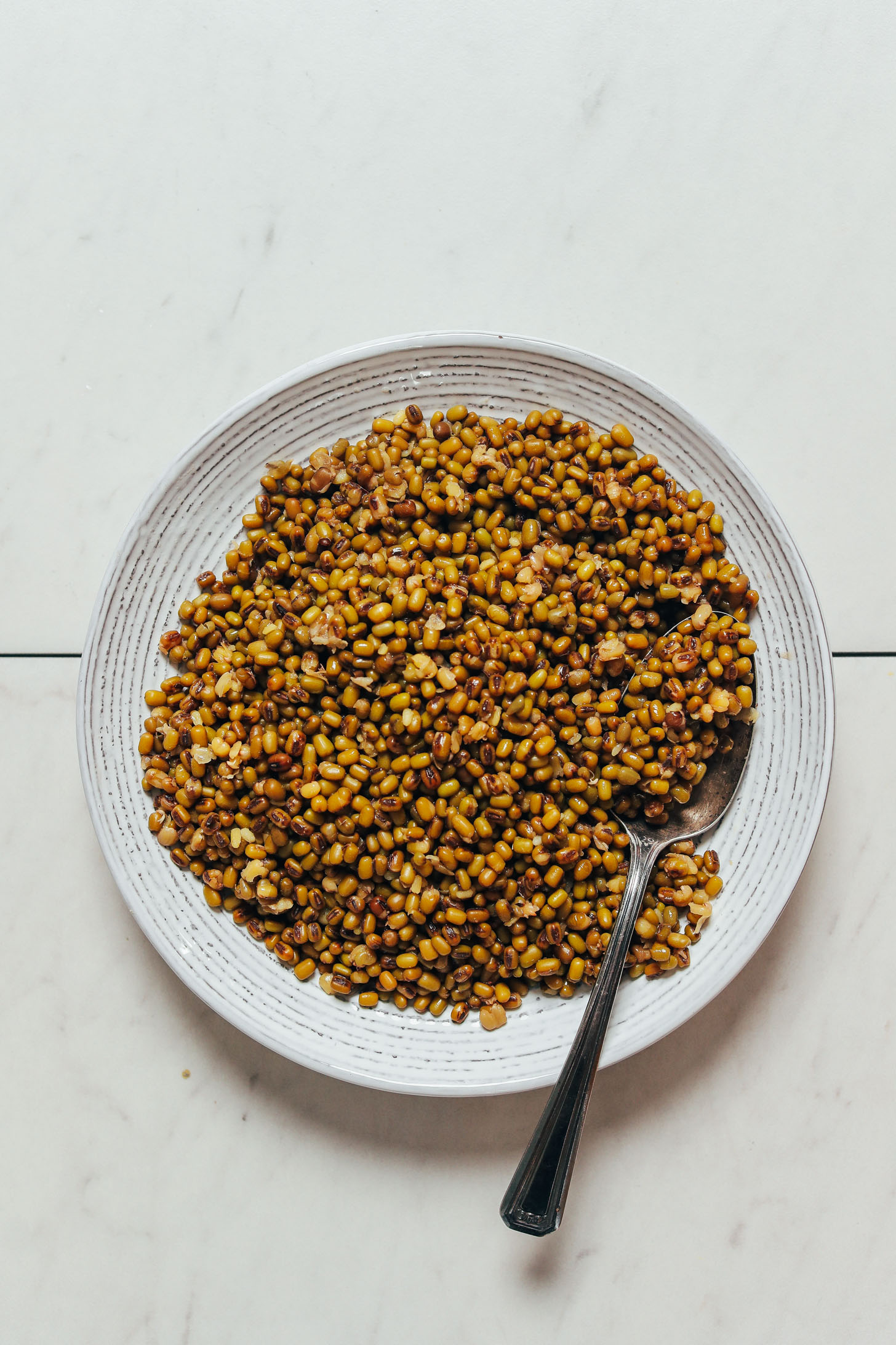 Bowl of cooked green mung beans