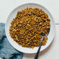 Bowl of green mung beans cooked in the Instant Pot