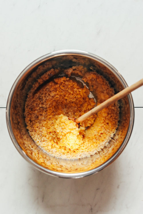 Cooked red lentils in the Instant Pot
