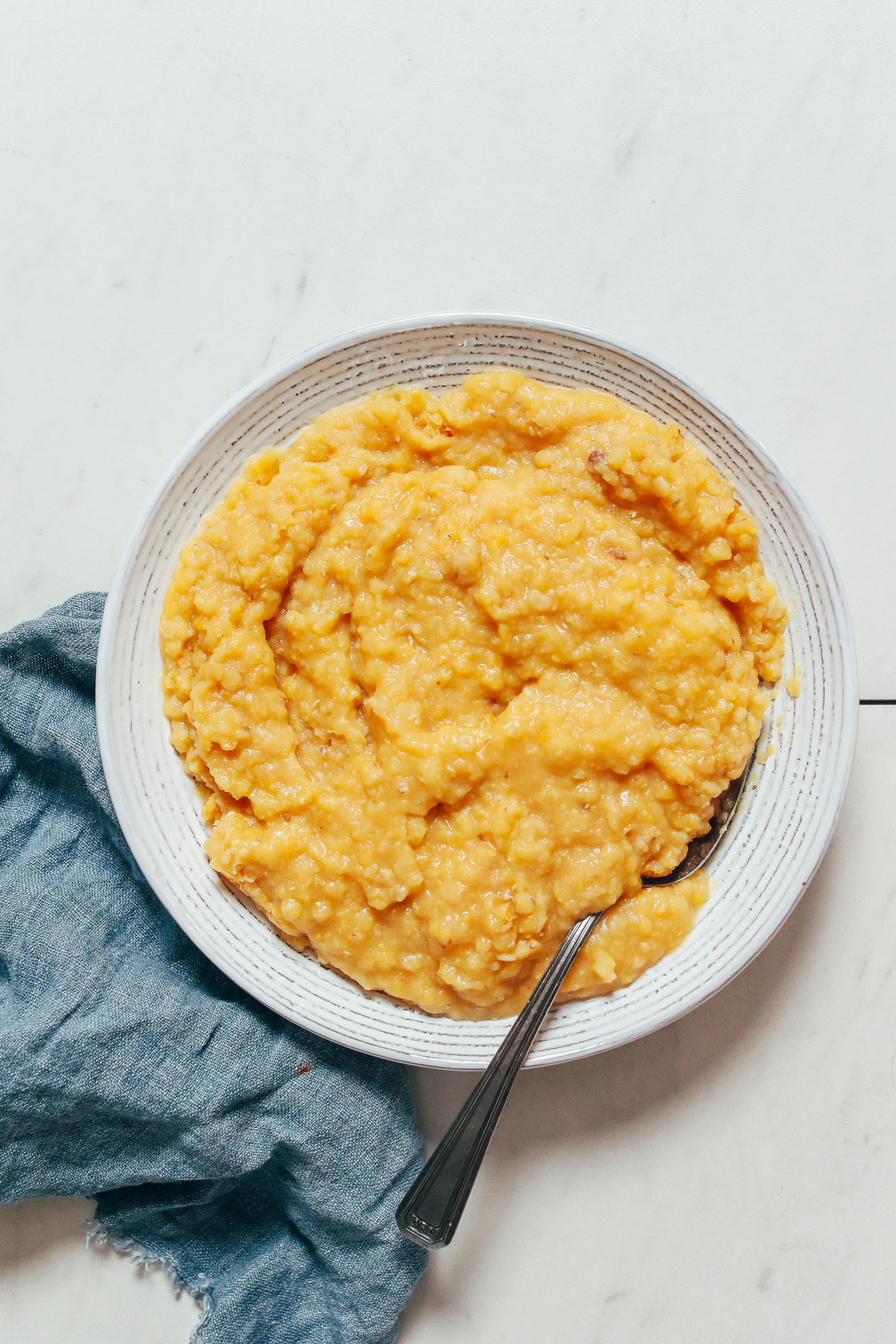 Bowl of cooked red lentils