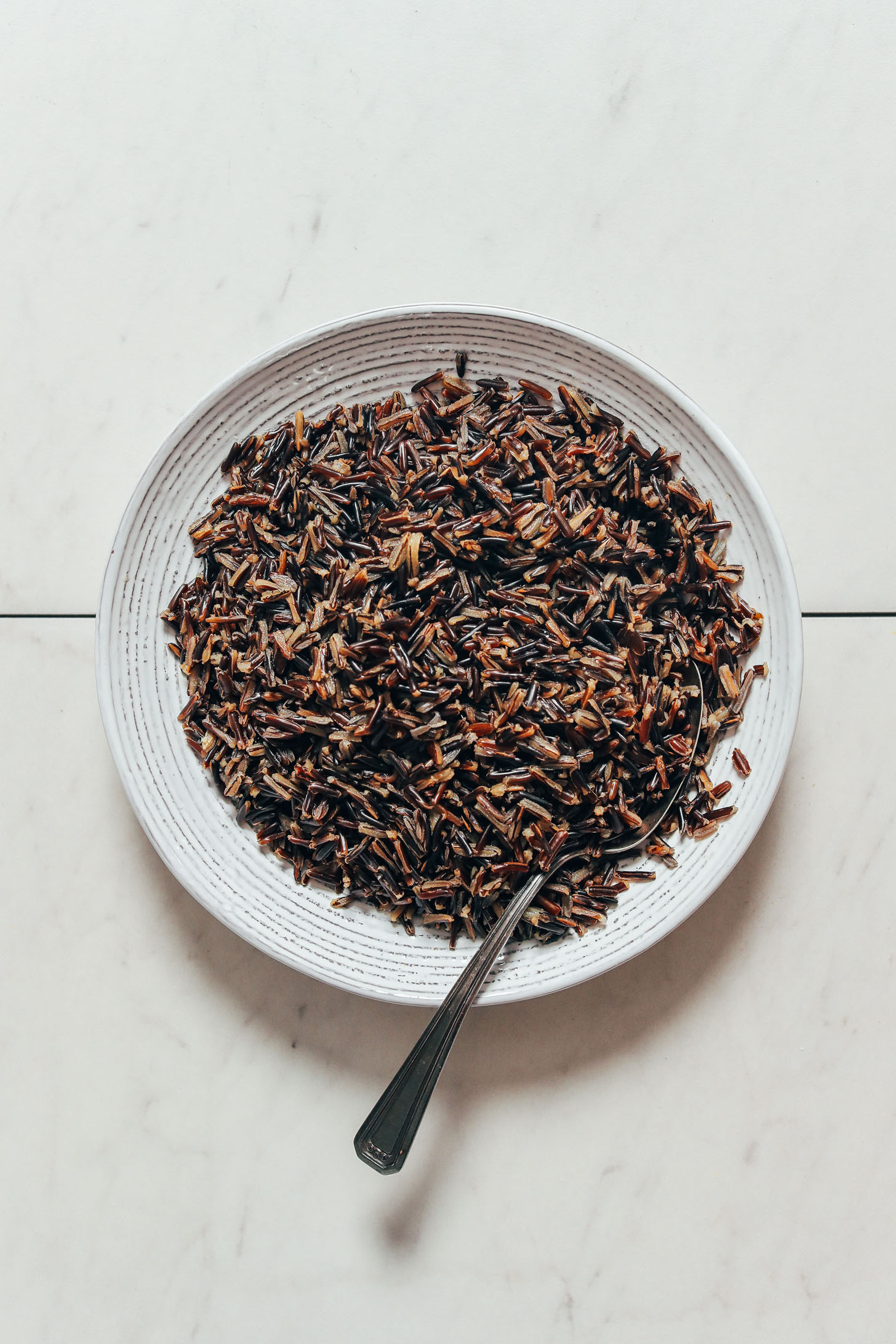 Bowl of perfectly cooked wild rice made in the Instant Pot