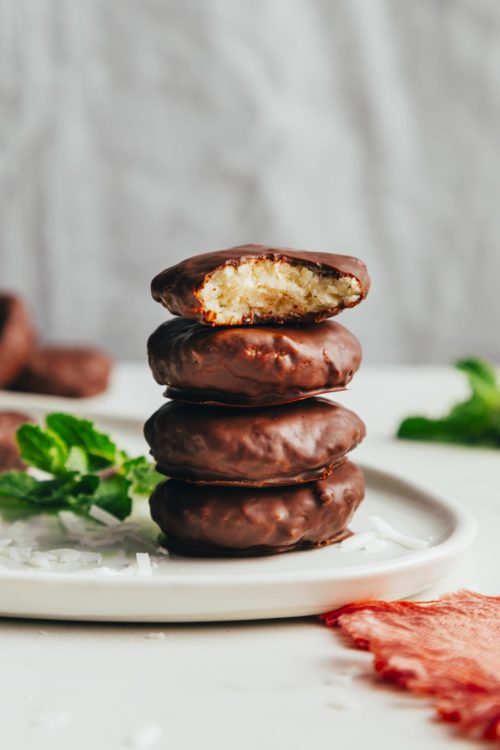 Stack of vegan chocolate peppermint patties
