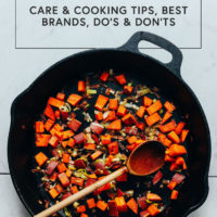 Cooking vegetables in a cast iron pan