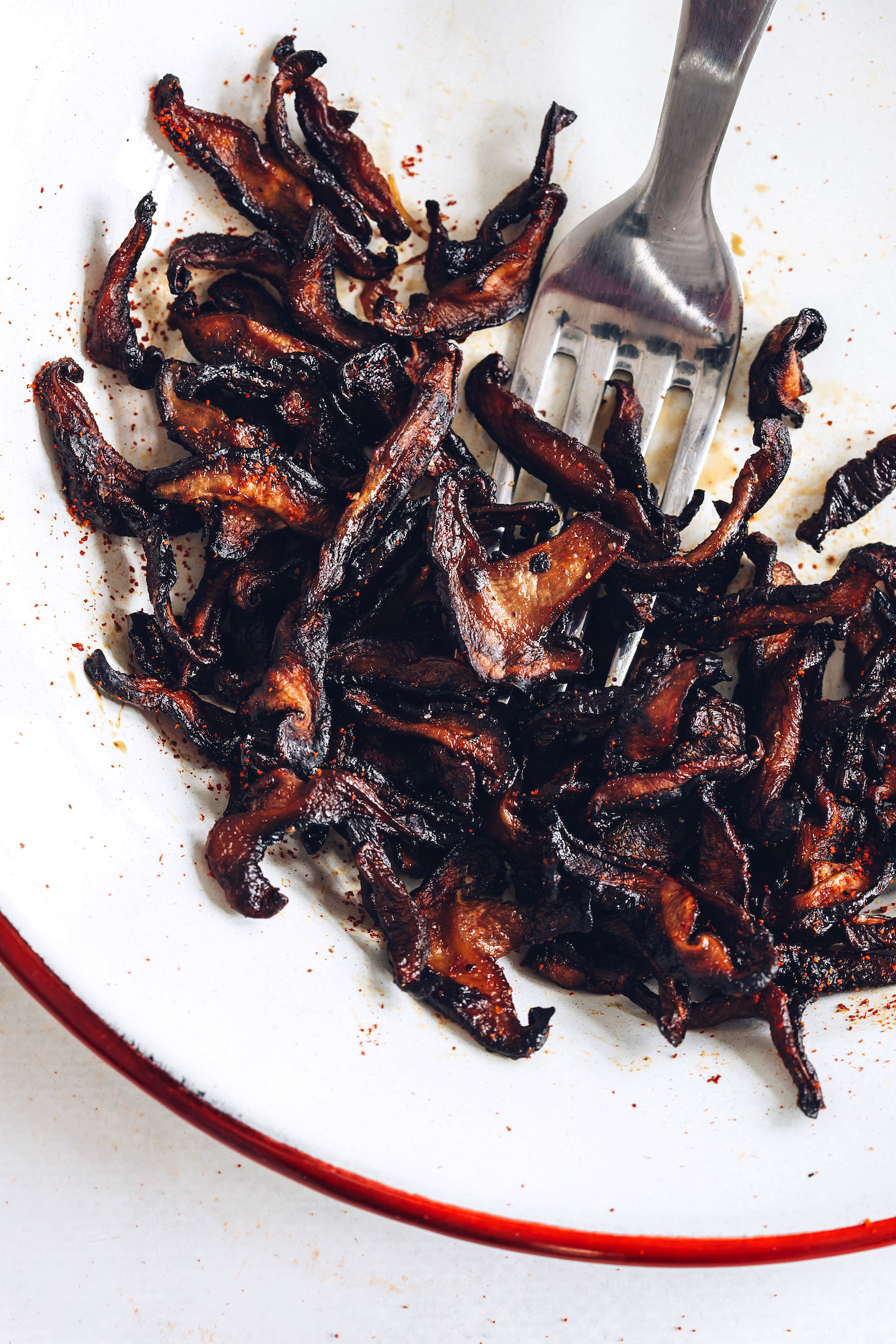 Plate of crispy shiitake bacon