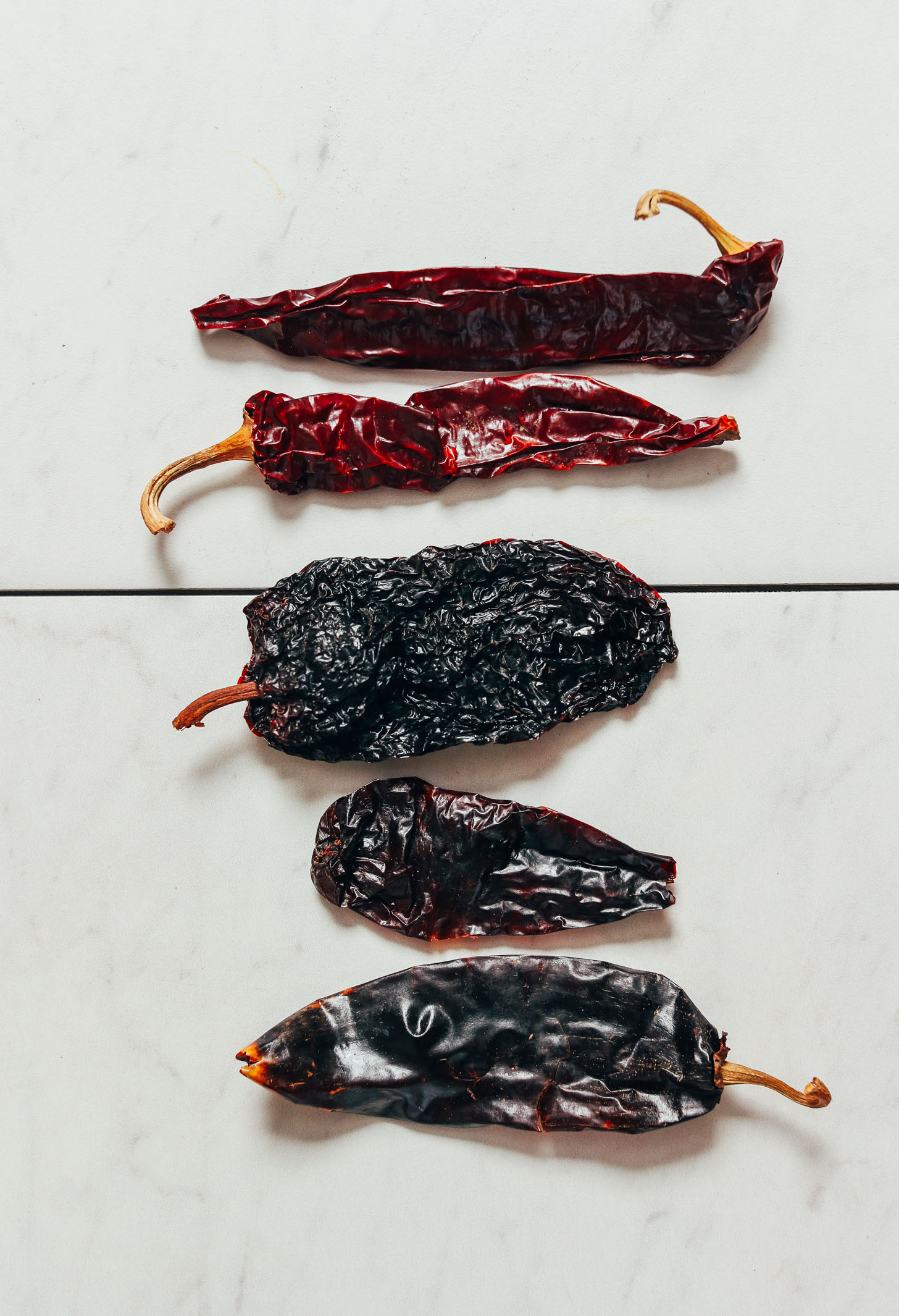 Dried ancho, New Mexico, and guajillo chilies