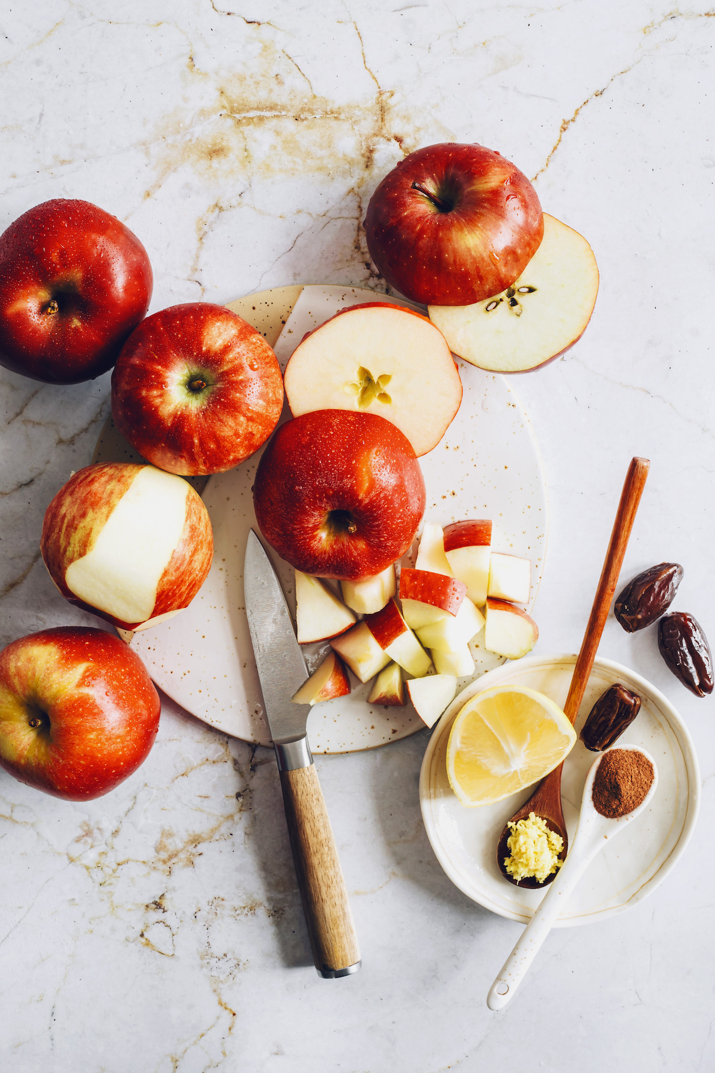 Apples, lemon, ginger, cinnamon, and dates