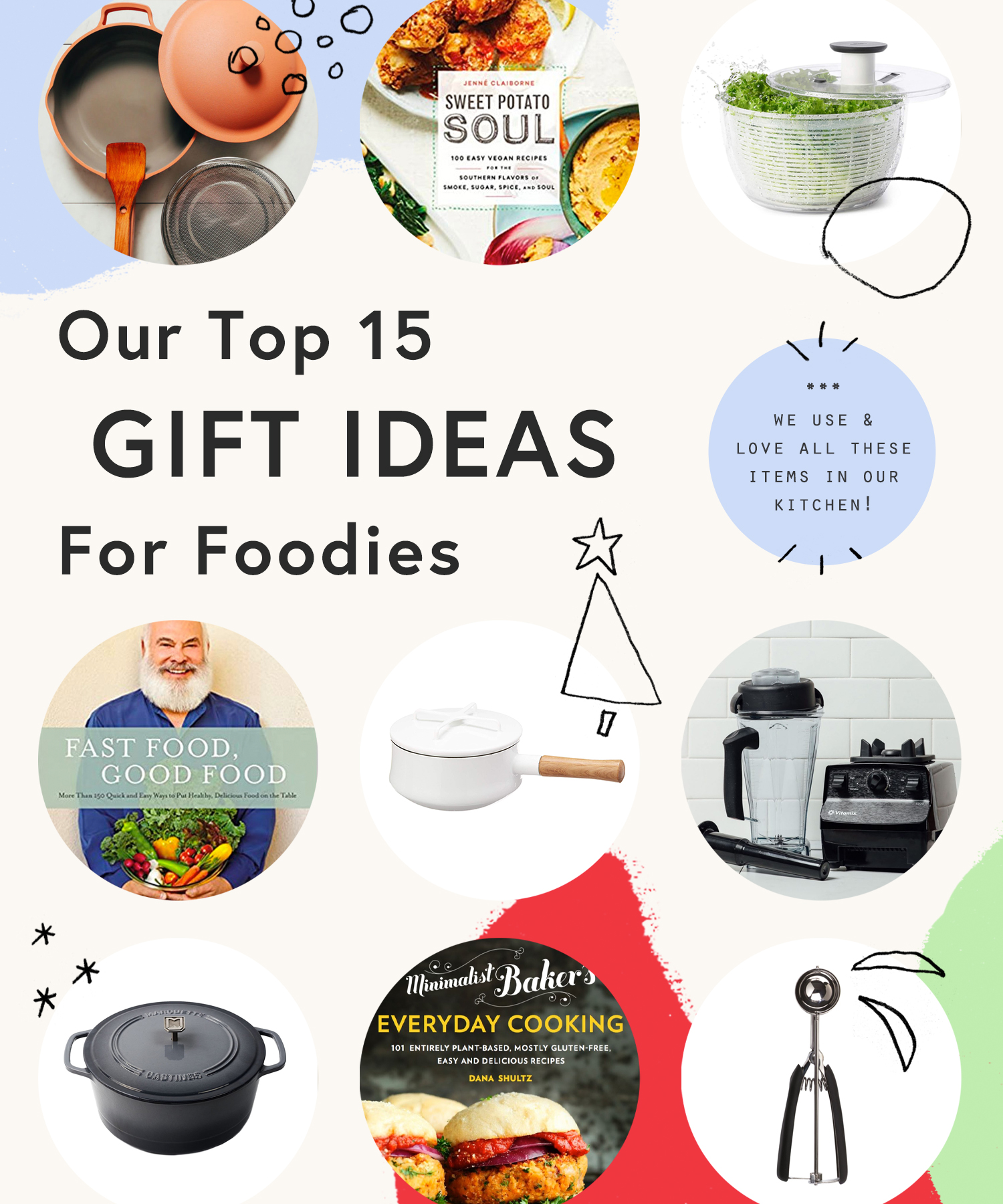 Assortment of holiday gift ideas for foodies