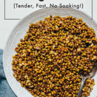 Spoon in a bowl of perfectly tender mung beans