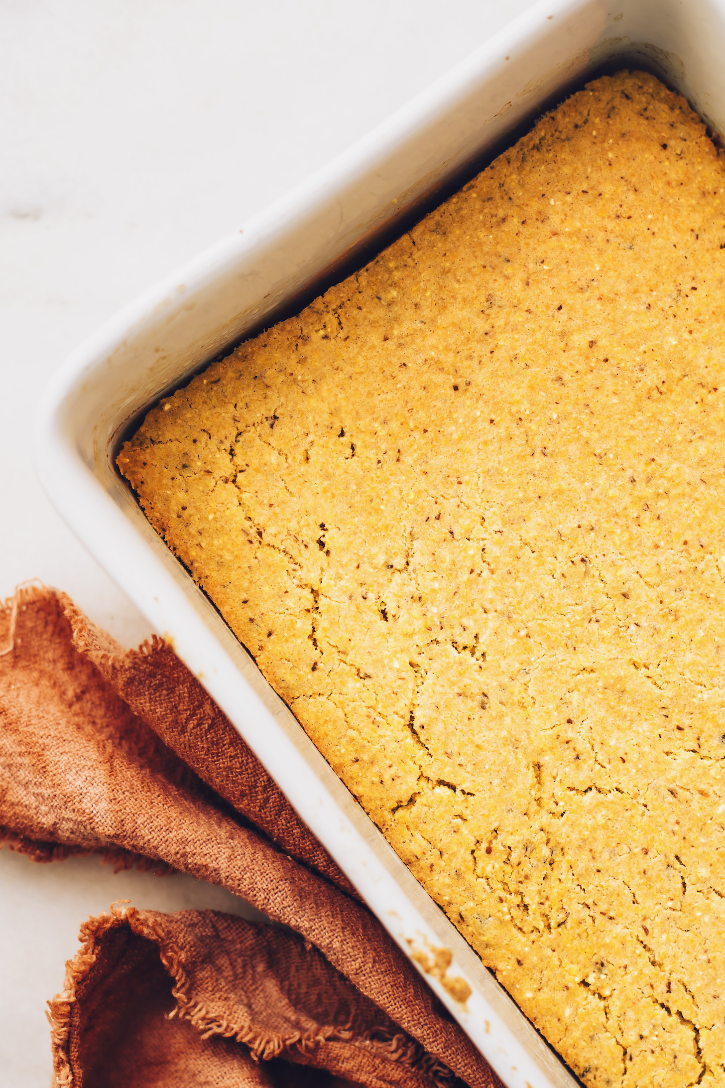 Baking dish of perfect vegan cornbread