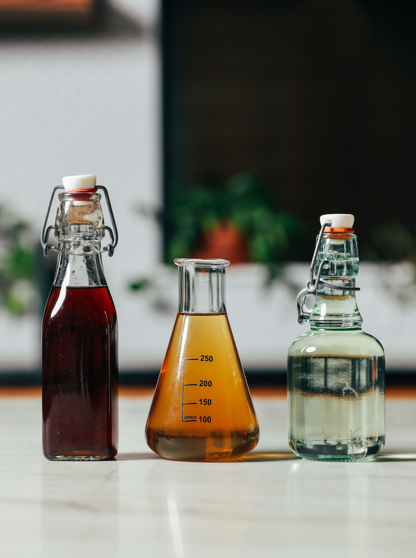 Three different types of homemade simple syrup for cocktails