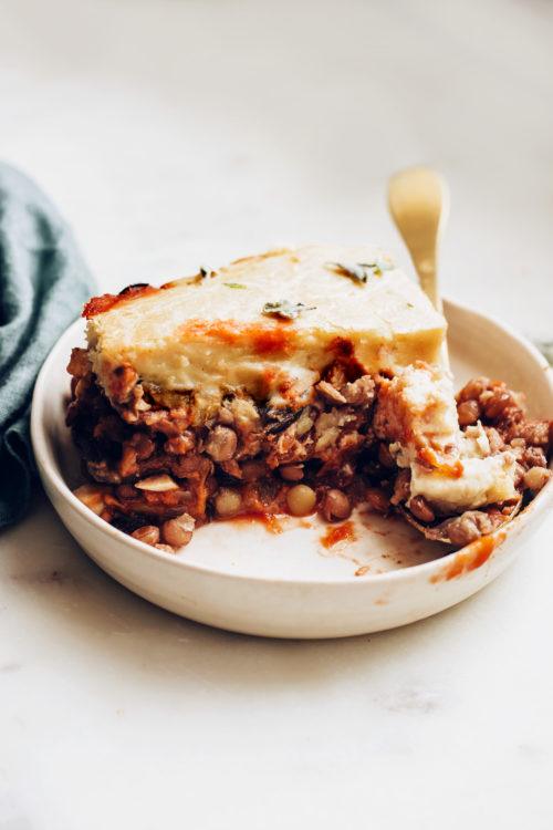 Small plate of vegan moussaka