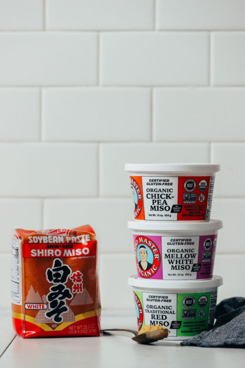 Assortment of types of miso for comparing their flavor