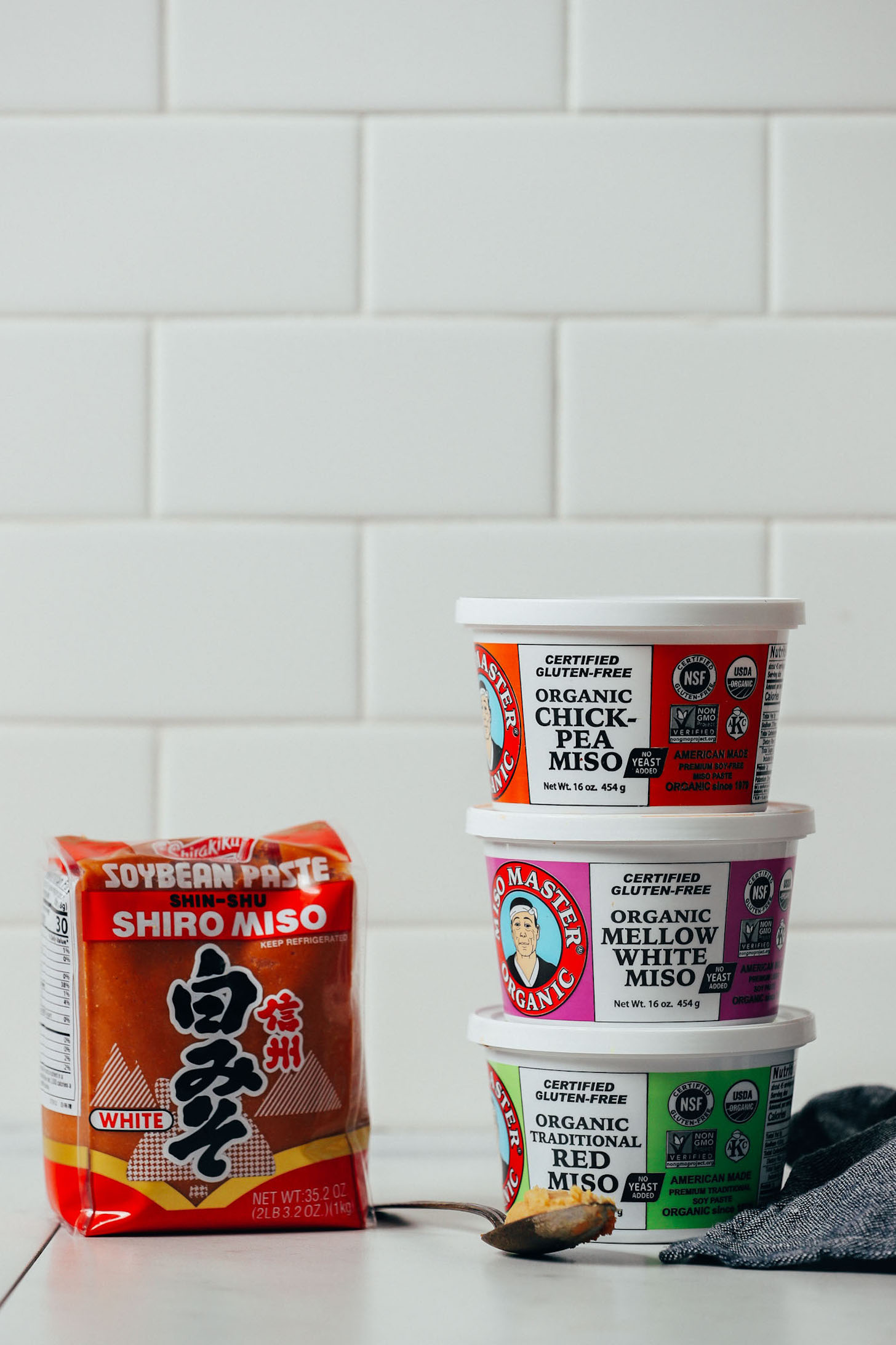 Assortment of types of miso for comparing their flavor