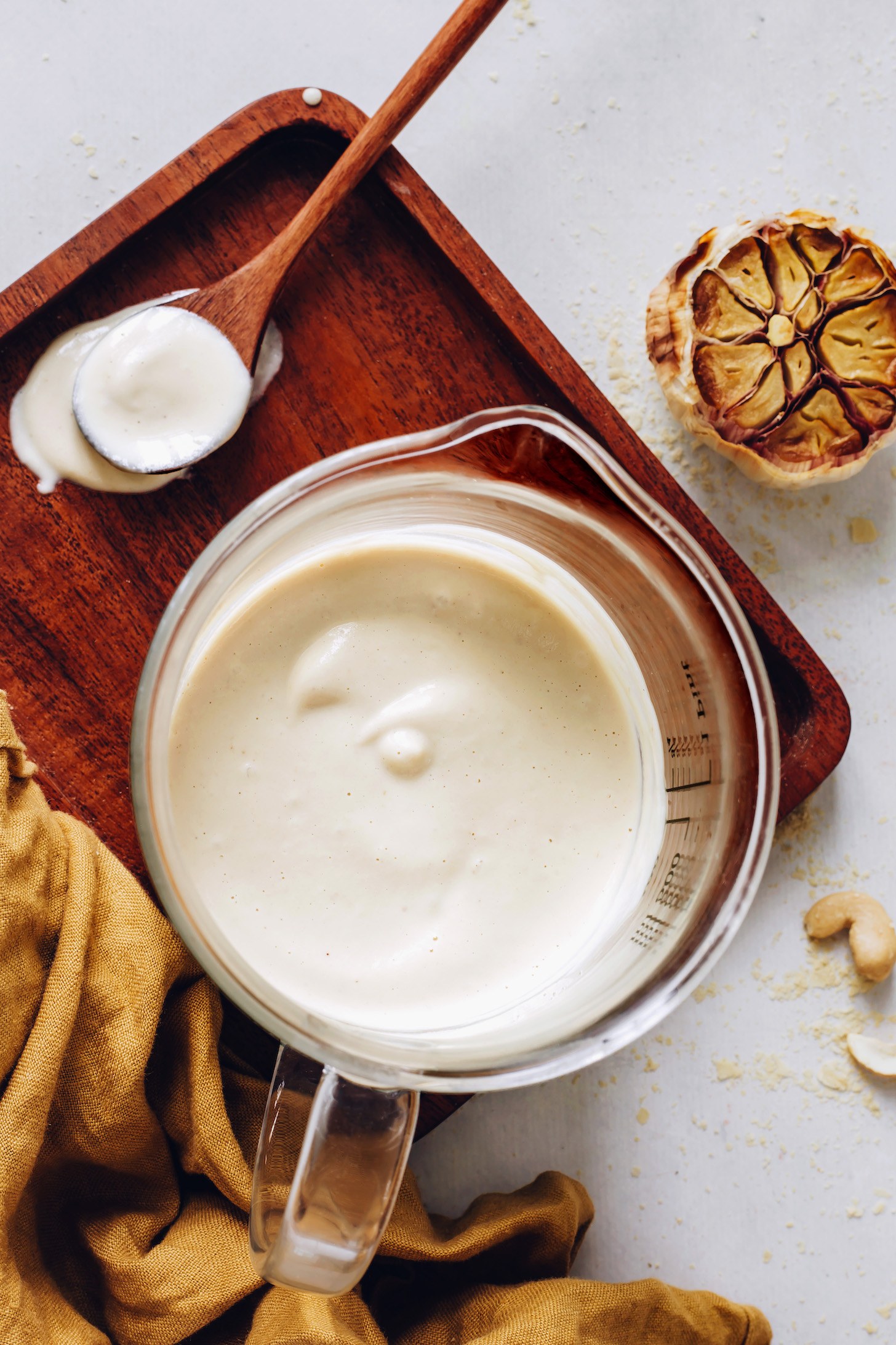 Roasted garlic, cashews, nutritional yeast, and homemade vegan bechamel sauce