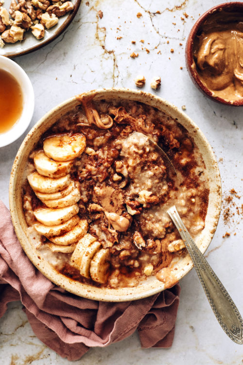Bowl of banana bread steel cut oats