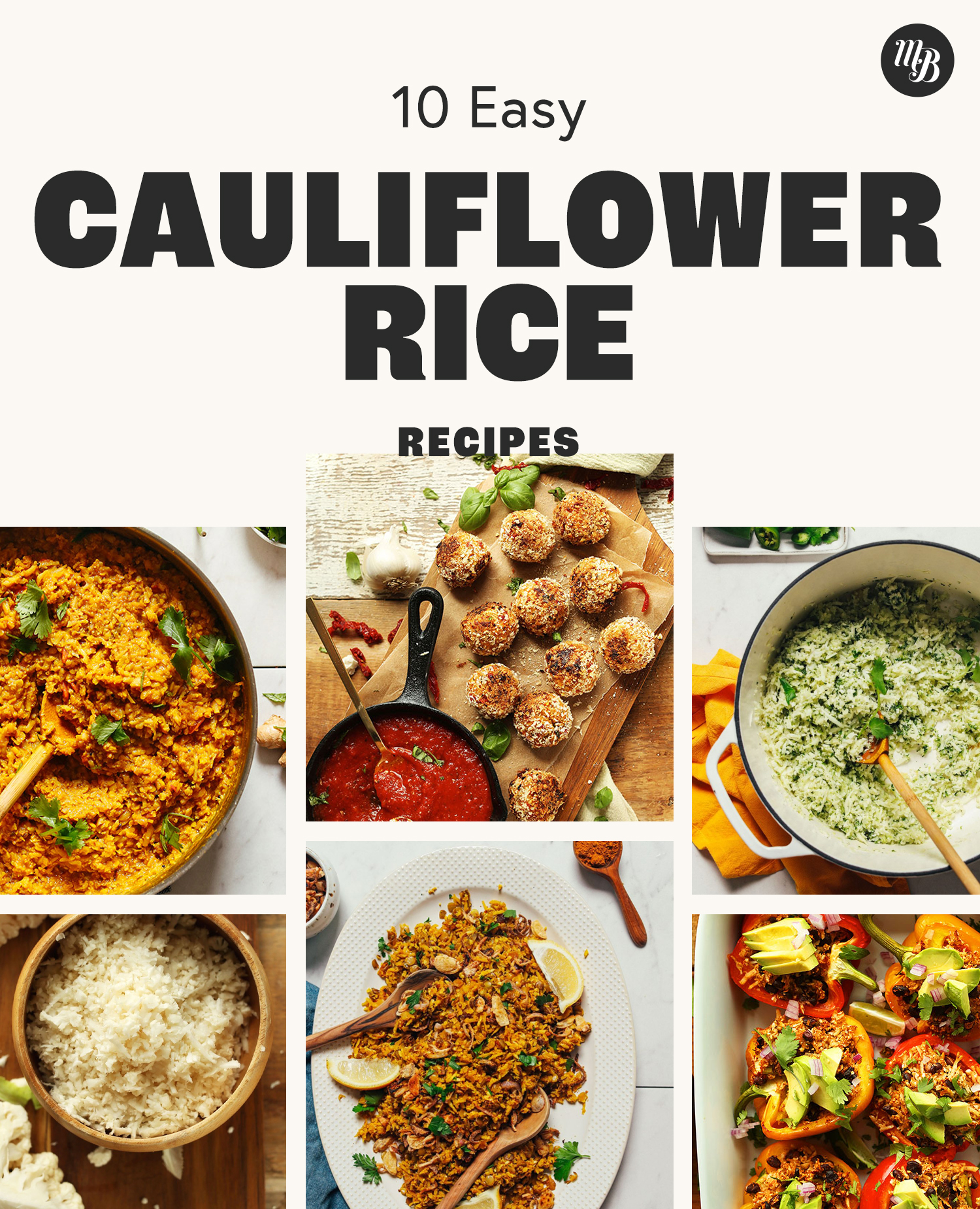 Assortment of easy recipes made with cauliflower rice