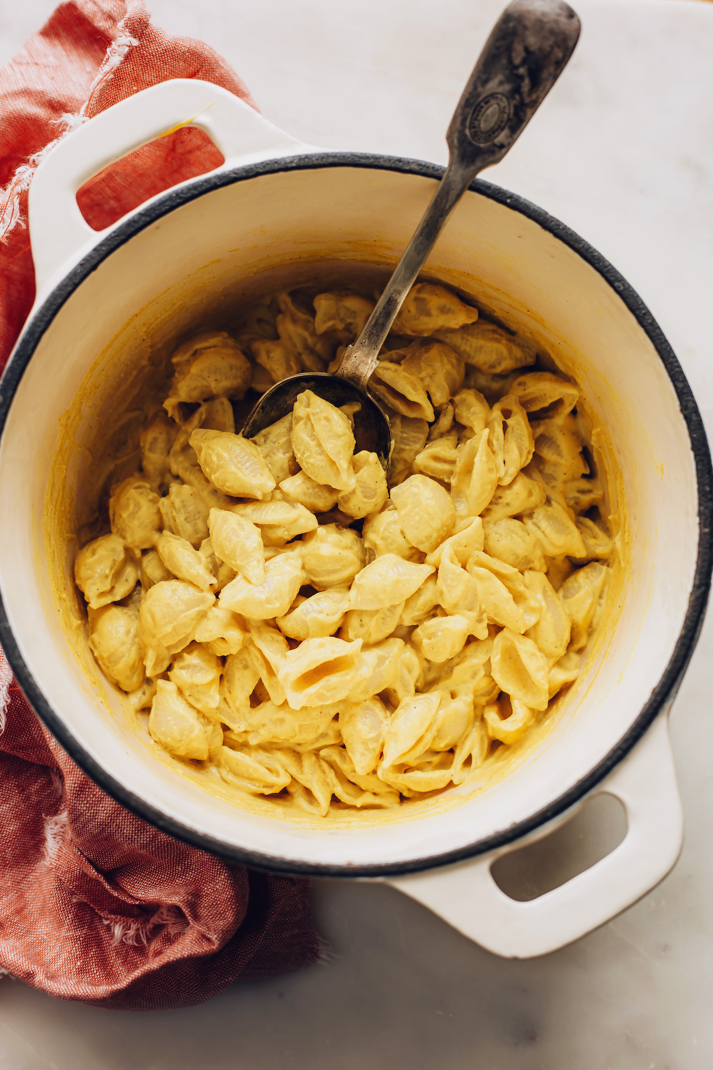 Pot of our easy vegan mac and cheese recipe