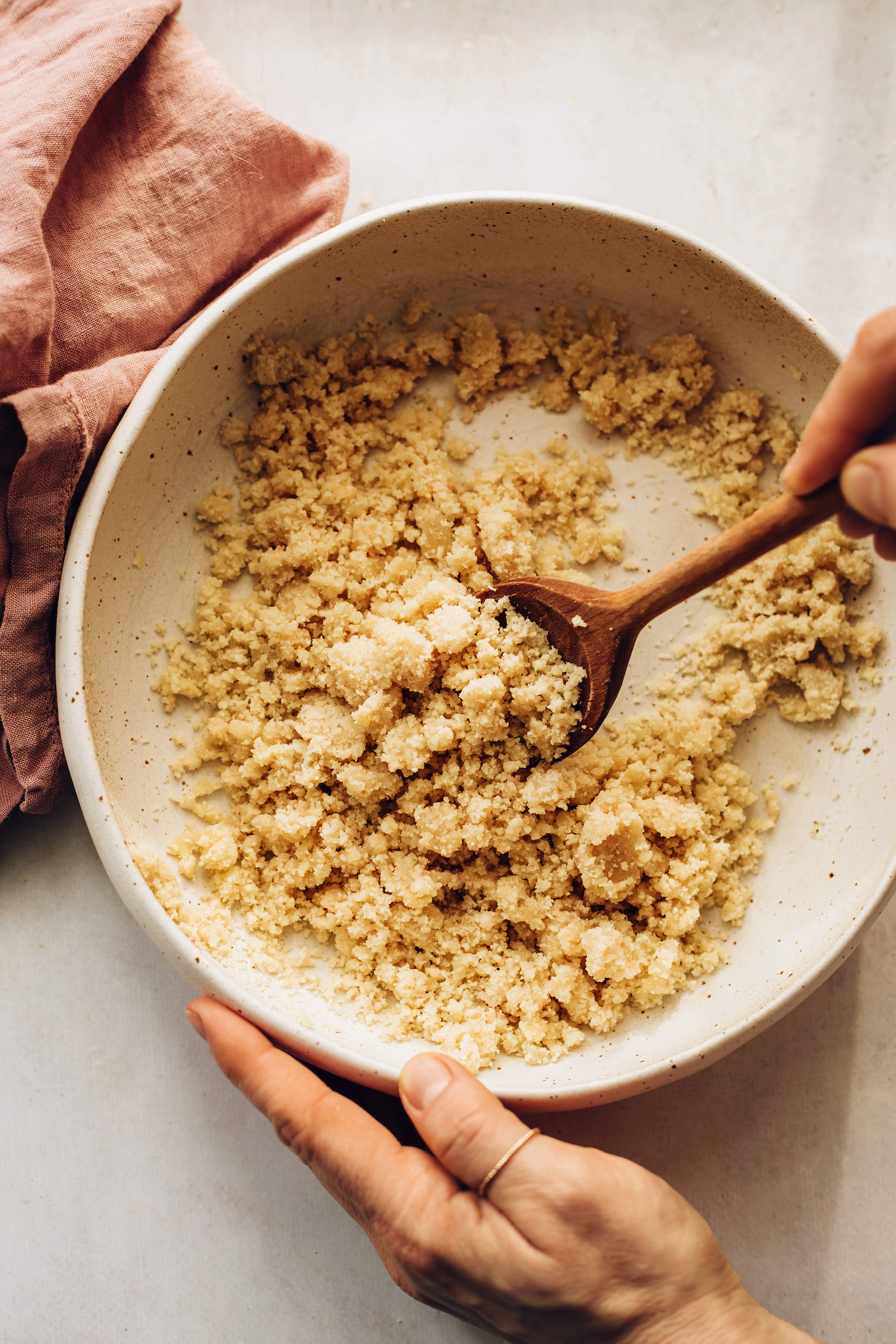 Stirring cookie dough in a bowl