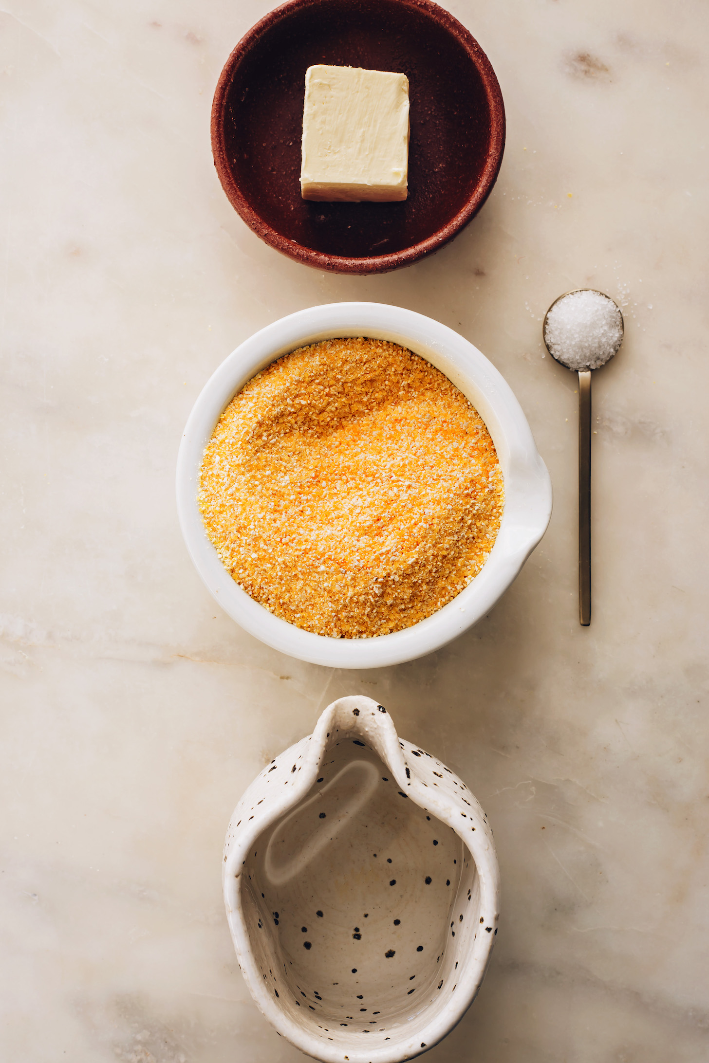 Vegan butter, polenta, water, and sea salt