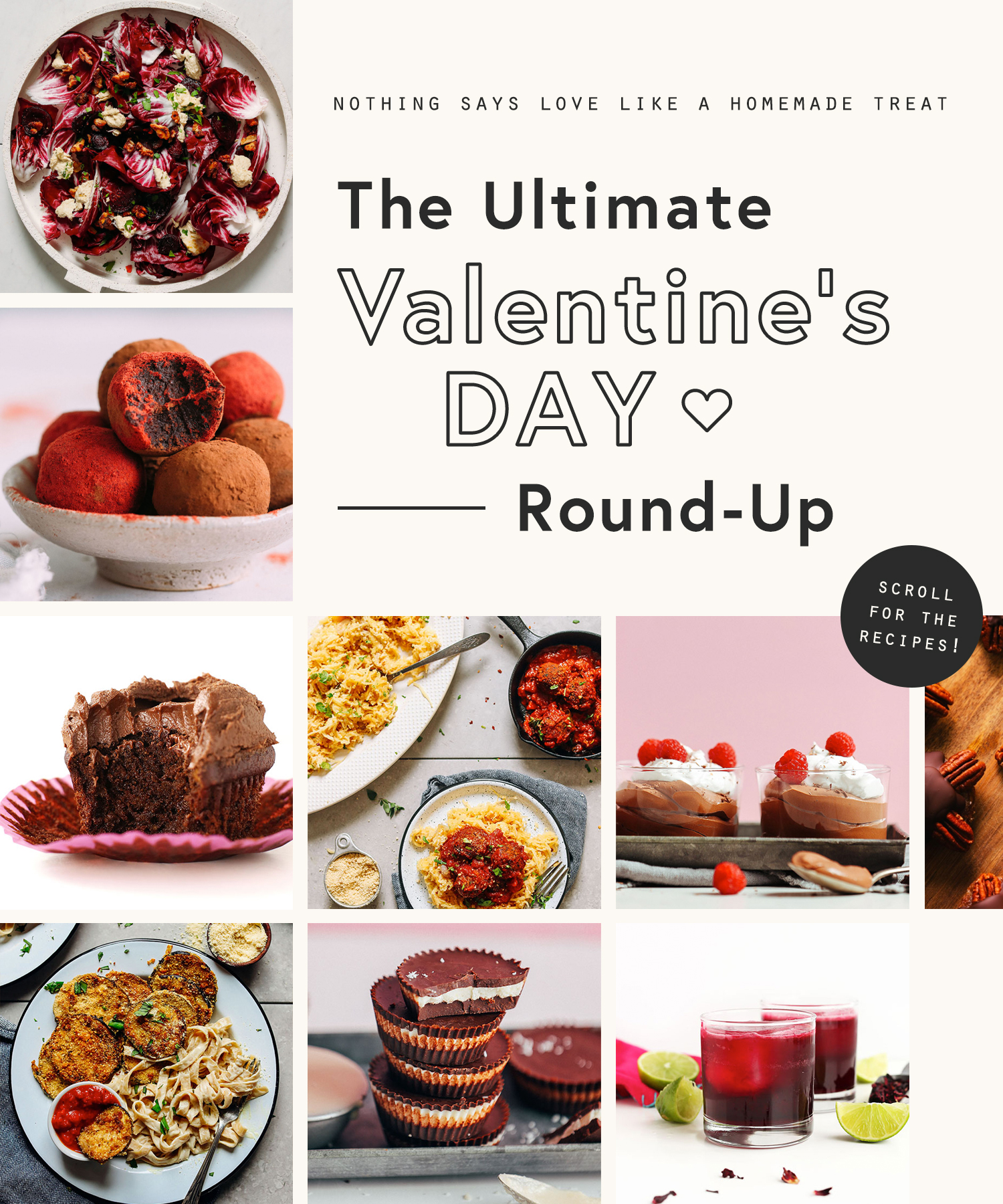 Assortment of valentine's day recipes for a homemade Vegan Valentine's Day