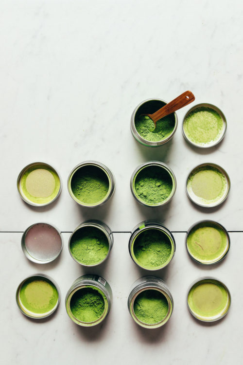 Jars of matcha for our page on the differences between matcha and moringa
