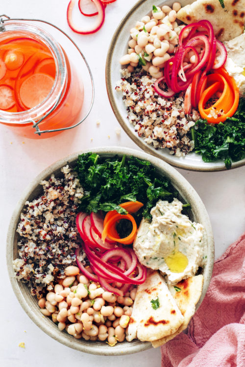 Two Buddha Bowls made with spring vegetables
