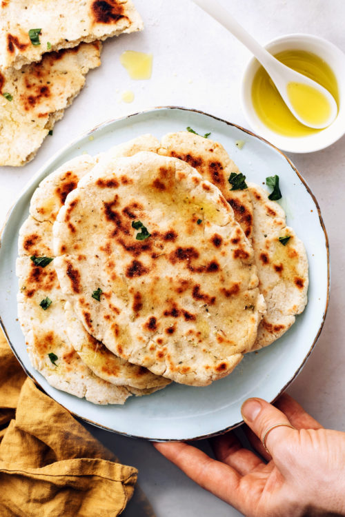 Plate with a stack of gluten-free flatbread