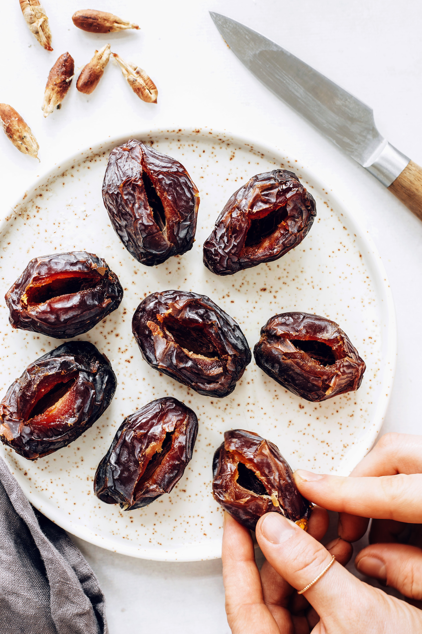 Plate of pitted medjool dates