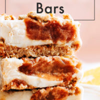 Stack of apple butter vegan cheesecake bars