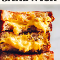 Stack of homemade vegan grilled cheese sandwiches