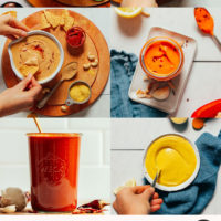 Tzatziki, marinara, queso, and other vegan sauces