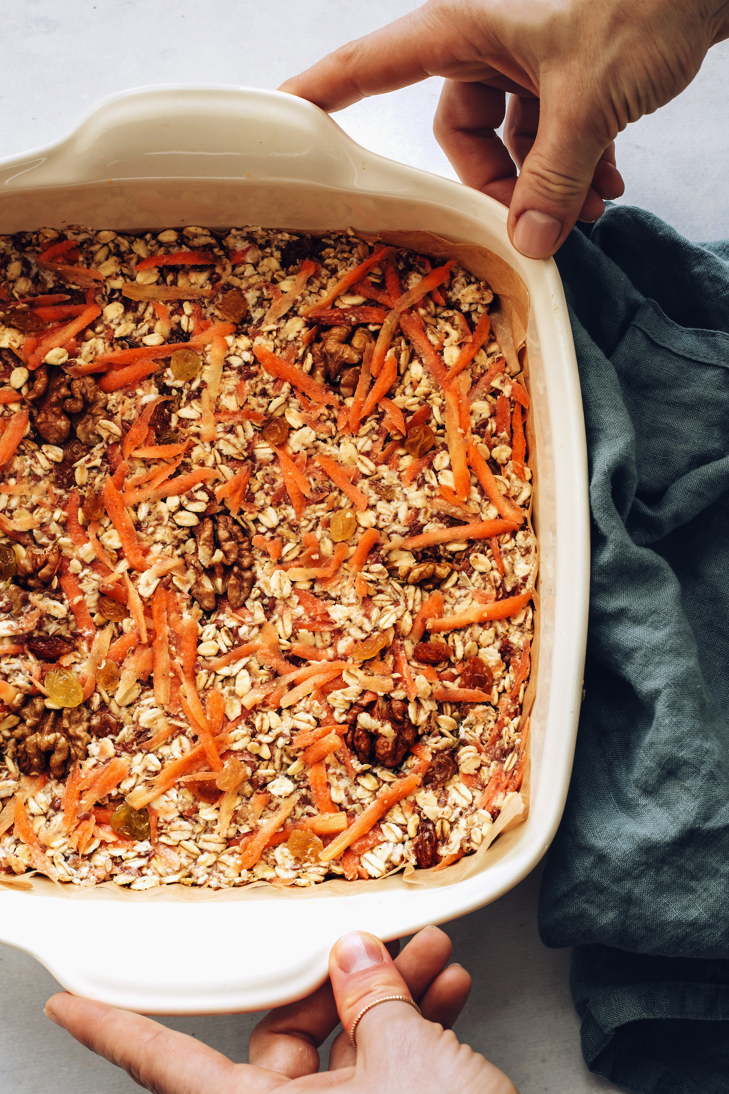 Baking dish of carrot cake baked oatmeal