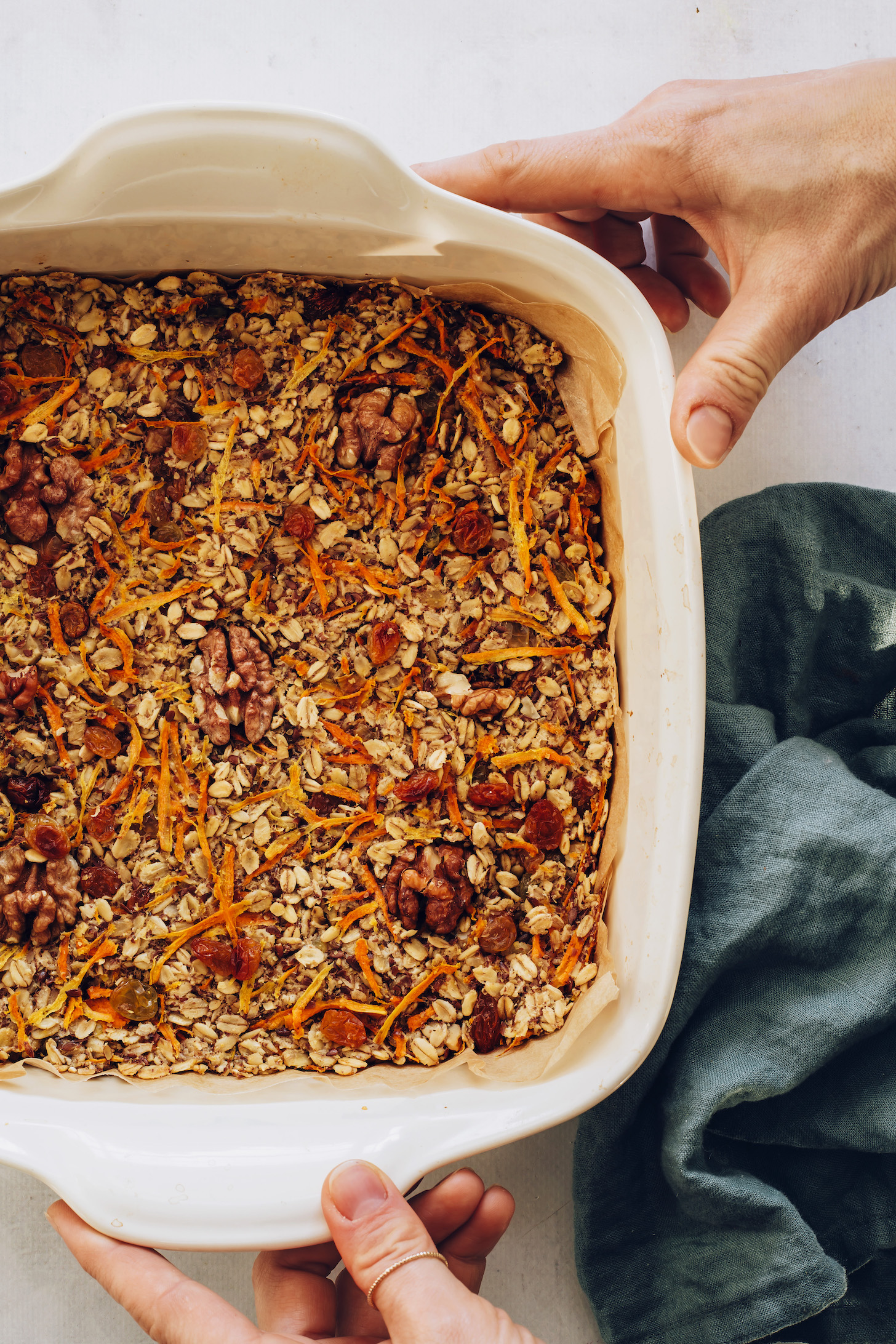 Baking pan of our Carrot Cake Baked Oatmeal