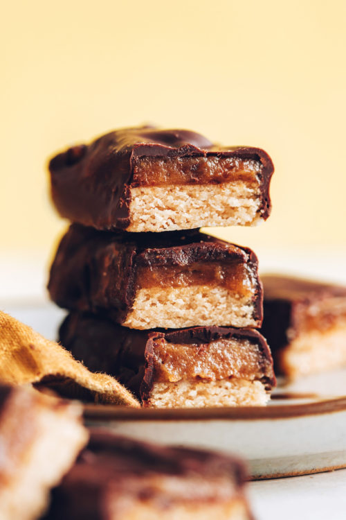 Stack of homemade vegan Twix bars