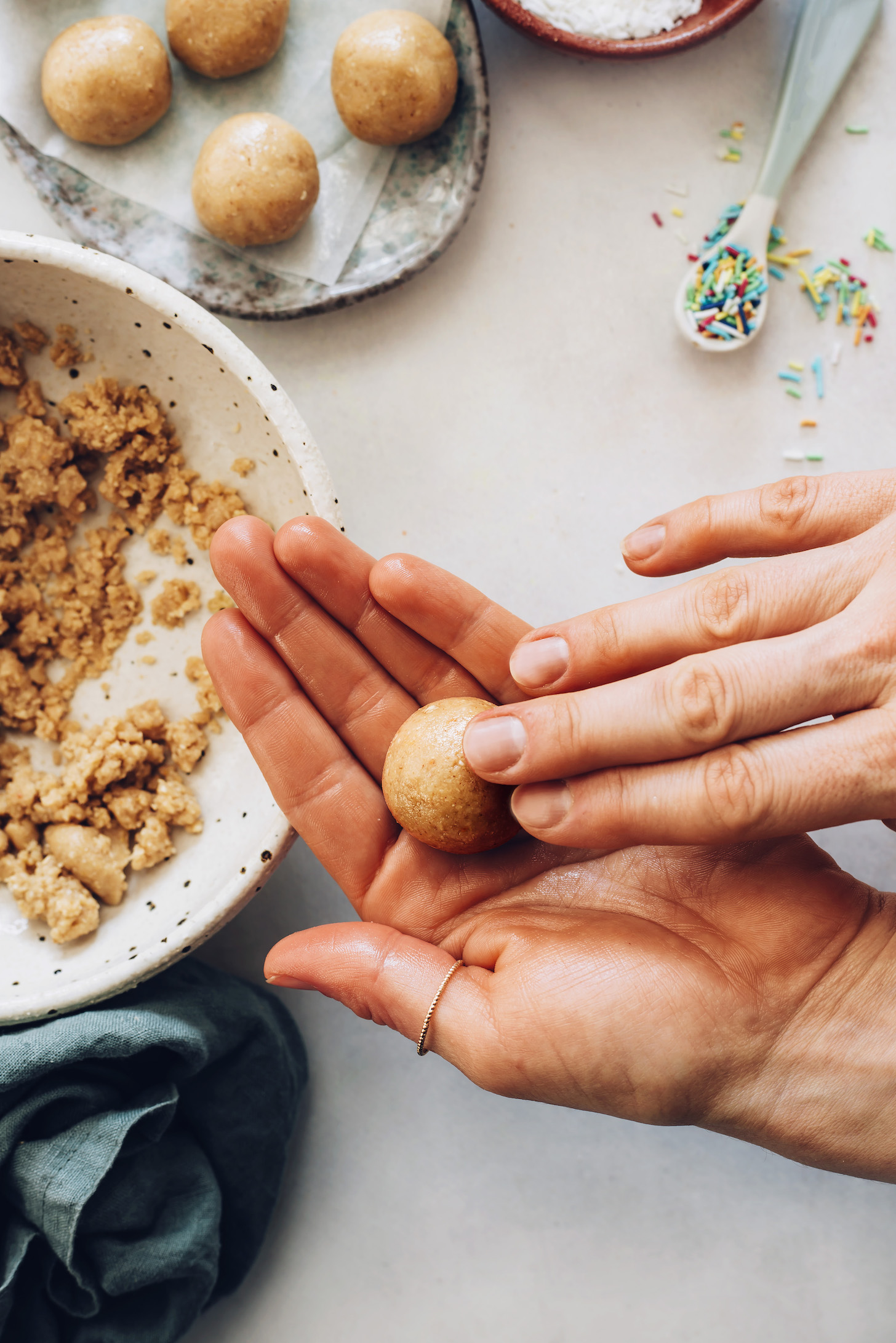 Rolling no-bake sugar cookie dough into a ball