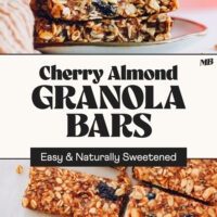 Overhead and side view photos of a batch of our Cherry Almond Granola Bars that are easy and naturally sweetened