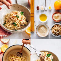 Photos showing the steps of making our vegan pasta al limone