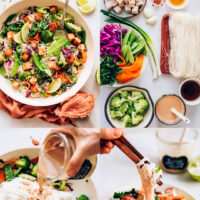 Photos of the process of making our Tofu Noodle Stir-Fry with Spring Vegetables