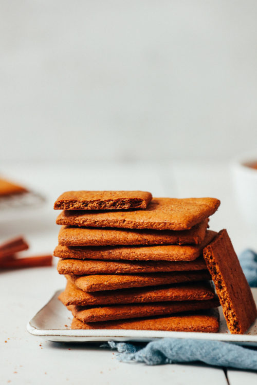 Stack of gluten free graham crackers on a plate
