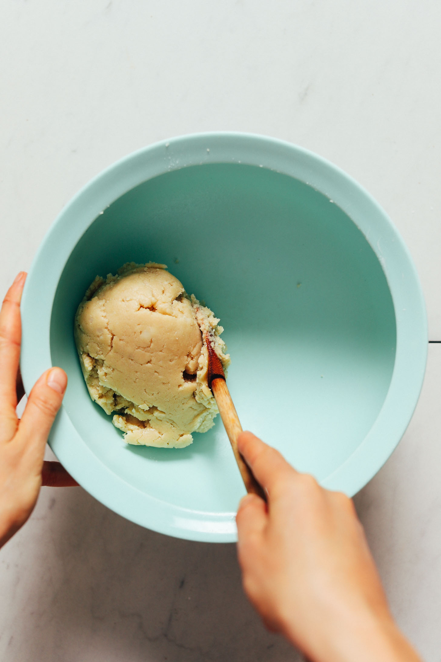 Bowl of gluten-free vegan shortbread cookie dough