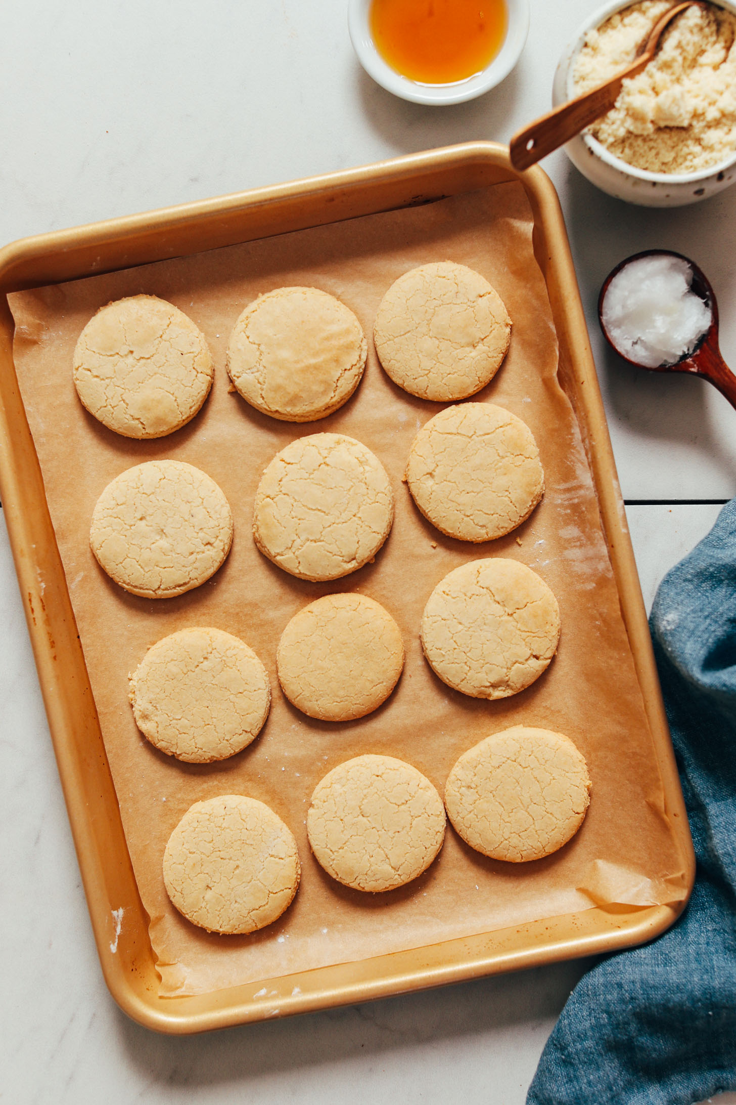 Vegan gluten-free shortbread cookies on a baking sheet